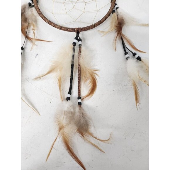 Dream Catcher Handmade Feather Wall Hanging Native Decor Display Brown Metallic - Picture 2 of 8